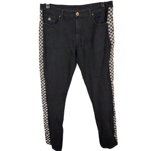 DNM Collection Mens SZ 38 Checkered Stripe Jeans Black Skater Punk‎ Streetwear